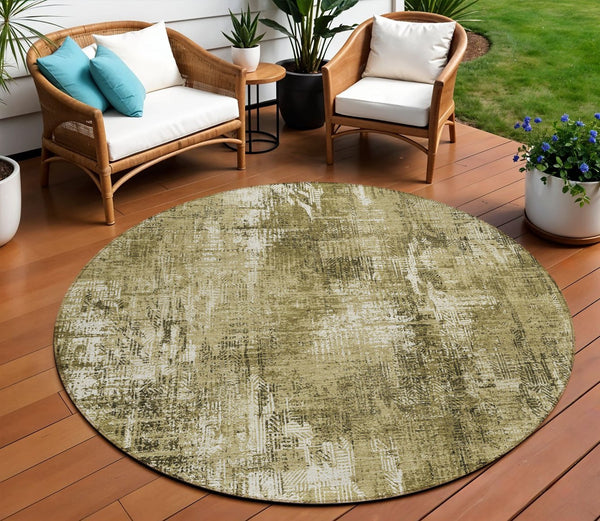 Homeroots 3' Beige Tan And Ivory Abstract Washable Indoor Outdoor Area Rug For Stylish Living Spaces 8' Round Polyester 583162