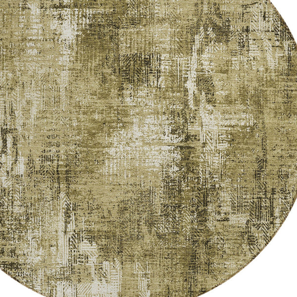 Homeroots 3' Beige Tan And Ivory Abstract Washable Indoor Outdoor Area Rug For Stylish Living Spaces 8' Round Polyester 583162