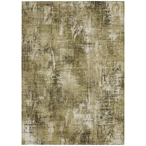 Homeroots 3' Beige Tan And Ivory Abstract Washable Indoor Outdoor Area Rug For Stylish Living Spaces 9' X 12' Polyester 583164