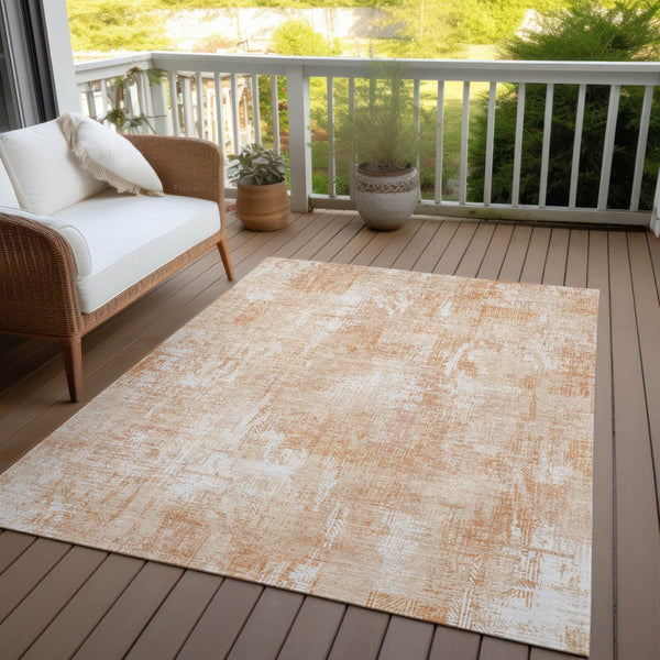 Homeroots 3' Beige Tan And Ivory Abstract Washable Indoor Outdoor Area Rug For Stylish Living Spaces 3' X 5' Polyester 583166