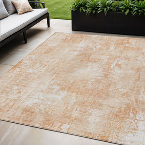Homeroots 3' Beige Tan And Ivory Abstract Washable Indoor Outdoor Area Rug For Stylish Living Spaces 5' X 8' Polyester 583167