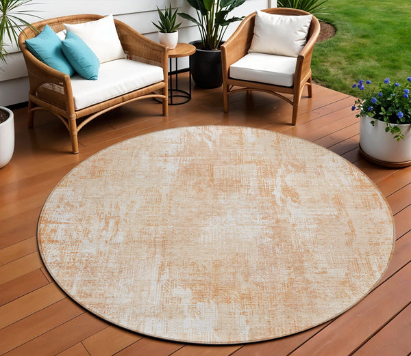 Homeroots 3' Beige Tan And Ivory Abstract Washable Indoor Outdoor Area Rug For Stylish Living Spaces 8' Round Polyester 583168