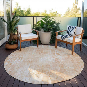 Homeroots 3' Beige Tan And Ivory Abstract Washable Indoor Outdoor Area Rug For Stylish Living Spaces 8' Round Polyester 583168