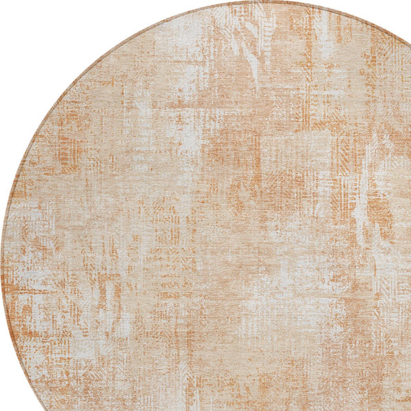 Homeroots 3' Beige Tan And Ivory Abstract Washable Indoor Outdoor Area Rug For Stylish Living Spaces 8' Round Polyester 583168