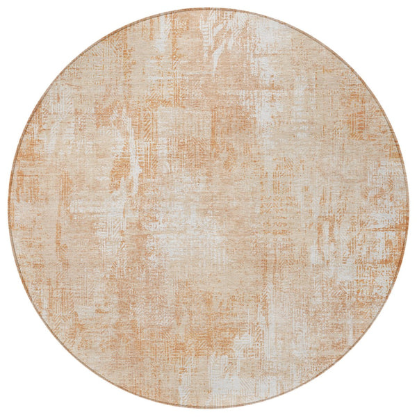 Homeroots 3' Beige Tan And Ivory Abstract Washable Indoor Outdoor Area Rug For Stylish Living Spaces 8' Round Polyester 583168
