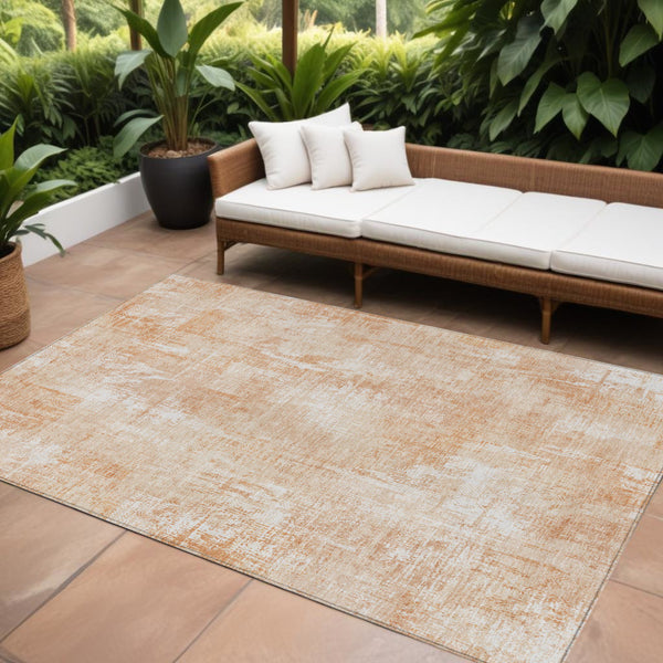 Homeroots 3' Beige Tan And Ivory Abstract Washable Indoor Outdoor Area Rug For Stylish Living Spaces 8' X 10' Polyester 583169