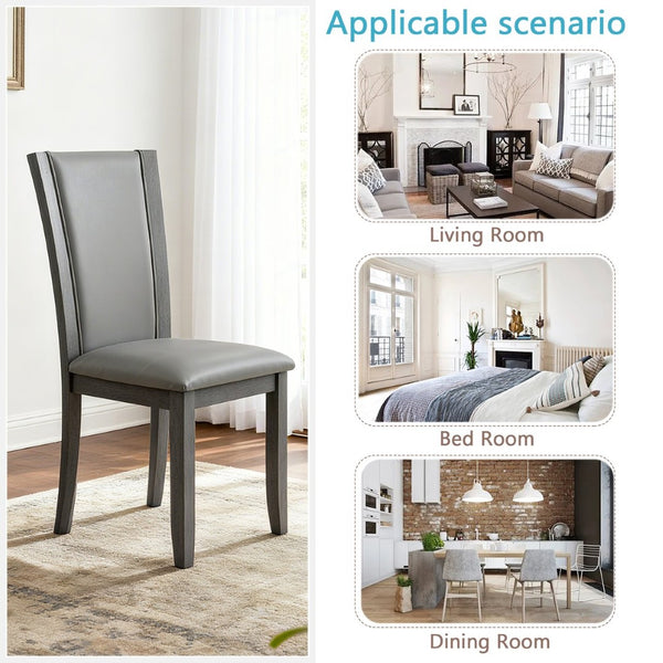 English Elm Dining Chairs Set of 4 Rubberwood Frame with Padded Faux Leather Ergonomic Seats Gray W1998P248088