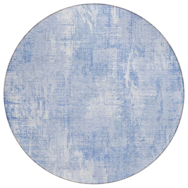 HomeRoots 5' Sky Blue and Denim Blue Abstract Washable Indoor Outdoor Area Rug for Stylish Spaces 8' Round 583174