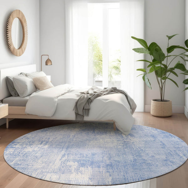 Homeroots 3' Beige Tan And Ivory Abstract Washable Indoor Outdoor Area Rug For Stylish Living Spaces 8' Round Polyester 583174