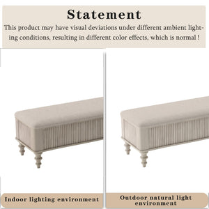 English Elm 50.8-inch Linen Upholstered Storage Bench Rubberwood Frame Lift Top Entryway Bedroom Seat Beige W5819P481610