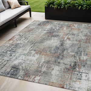 Homeroots 3' Beige Tan And Ivory Abstract Washable Indoor Outdoor Area Rug For Stylish Living Spaces 5' X 8' Polyester 583179