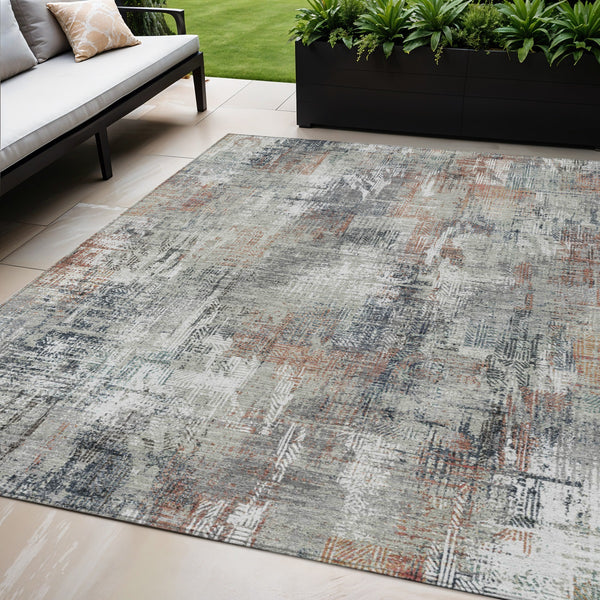Homeroots 3' Beige Tan And Ivory Abstract Washable Indoor Outdoor Area Rug For Stylish Living Spaces 5' X 8' Polyester 583179