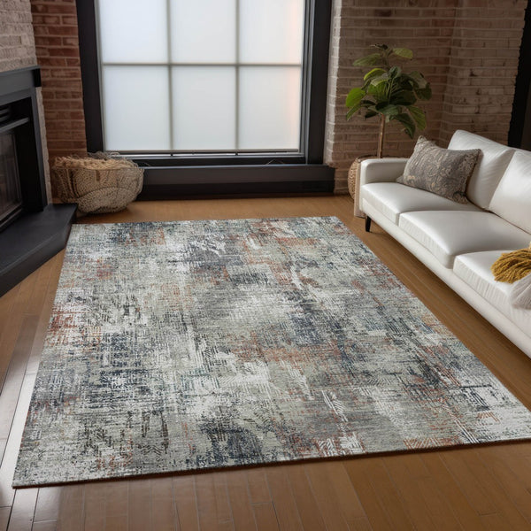 Homeroots 3' Beige Tan And Ivory Abstract Washable Indoor Outdoor Area Rug For Stylish Living Spaces 5' X 8' Polyester 583179