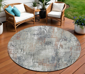 Homeroots 3' Beige Tan And Ivory Abstract Washable Indoor Outdoor Area Rug For Stylish Living Spaces 8' Round Polyester 583180