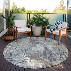 Homeroots 3' Beige Tan And Ivory Abstract Washable Indoor Outdoor Area Rug For Stylish Living Spaces 8' Round Polyester 583180