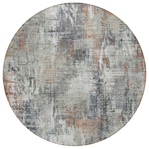 HomeRoots 5' Contemporary Taupe Gray and Copper Abstract Washable Area Rug for Indoor and Outdoor Use 8' Round 583180