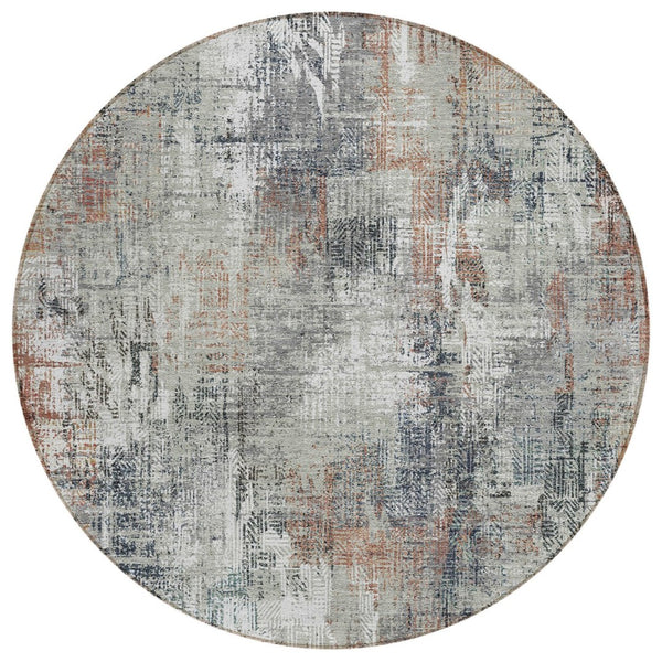HomeRoots 5' Contemporary Taupe Gray and Copper Abstract Washable Area Rug for Indoor and Outdoor Use 8' Round 583180