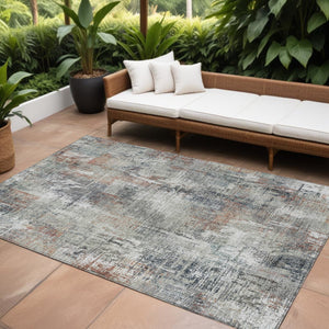 Homeroots 3' Beige Tan And Ivory Abstract Washable Indoor Outdoor Area Rug For Stylish Living Spaces 8' X 10' Polyester 583181