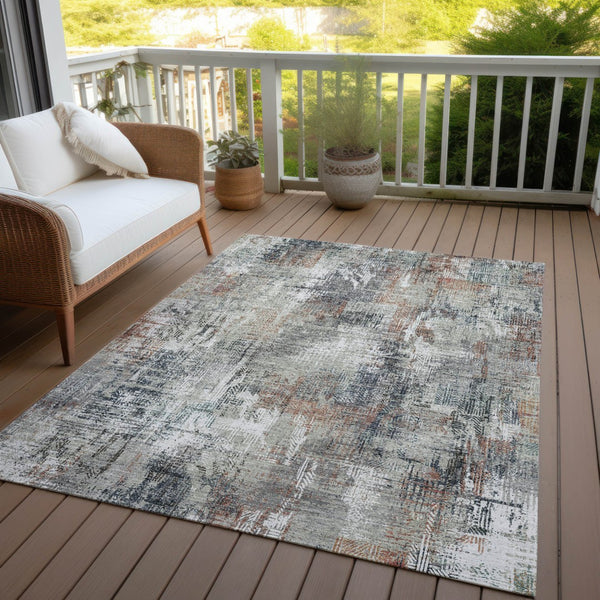 Homeroots 3' Beige Tan And Ivory Abstract Washable Indoor Outdoor Area Rug For Stylish Living Spaces 8' X 10' Polyester 583181