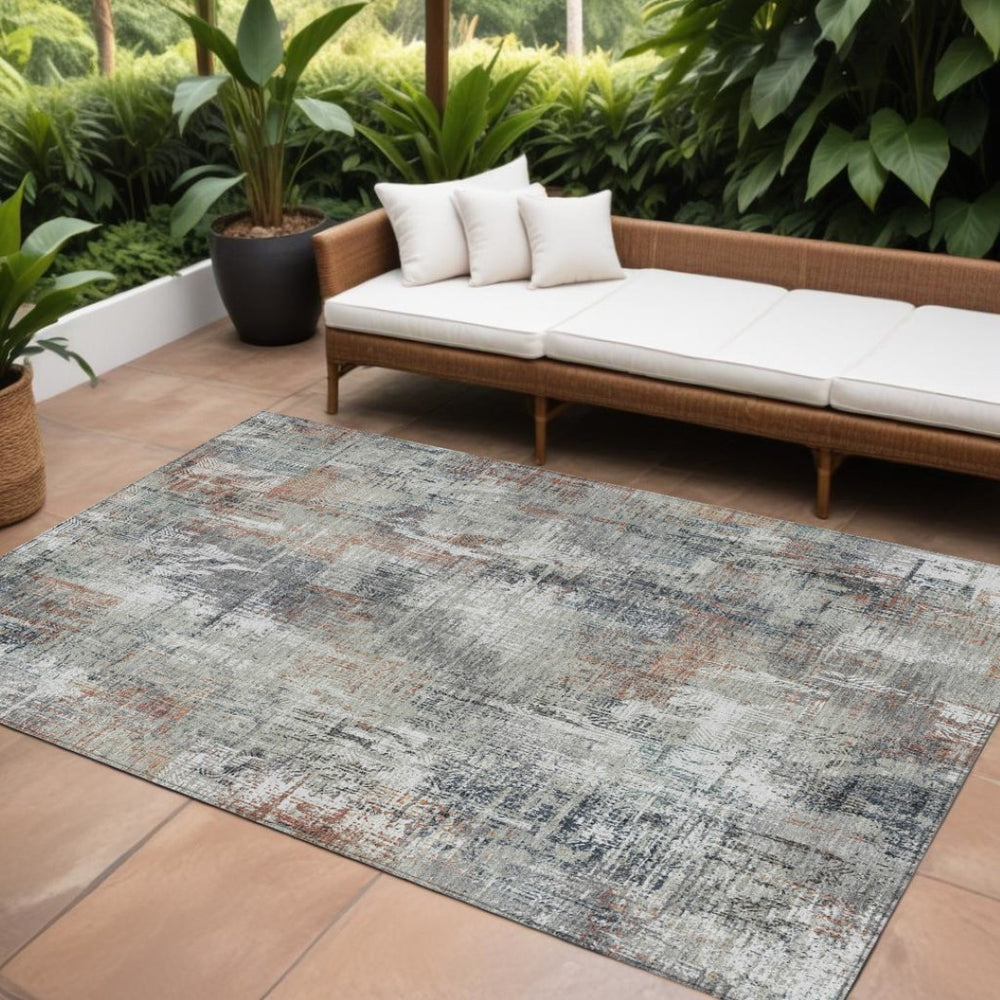 HomeRoots 9' Taupe Gray and Copper Abstract Area Rug for Indoor and Outdoor Use – Durable, Washable Design 9' X 12' 583182