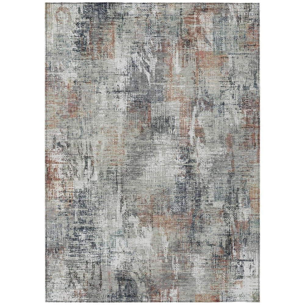 HomeRoots 9' Taupe Gray and Copper Abstract Area Rug for Indoor and Outdoor Use – Durable, Washable Design 9' X 12' 583182