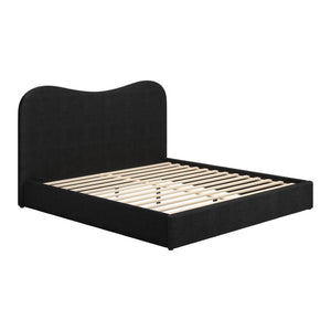 HomeRoots Black Ribbed Velvet King Bed Frame - Modern Design with Curved Headboard & Durable Construction 583185