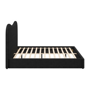 HomeRoots Black Ribbed Velvet King Bed Frame - Modern Design with Curved Headboard & Durable Construction 583185