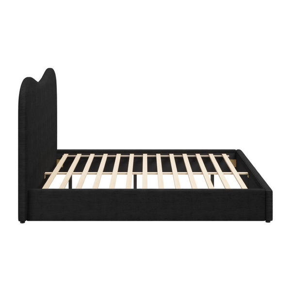HomeRoots Black Ribbed Velvet King Bed Frame - Modern Design with Curved Headboard & Durable Construction 583185