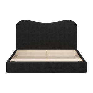HomeRoots Black Ribbed Velvet King Bed Frame - Modern Design with Curved Headboard & Durable Construction 583185