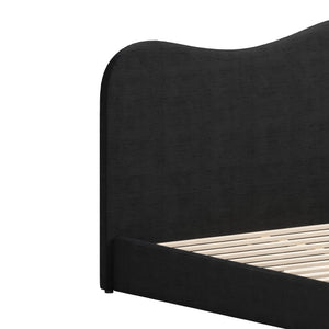 HomeRoots Black Ribbed Velvet King Bed Frame - Modern Design with Curved Headboard & Durable Construction 583185