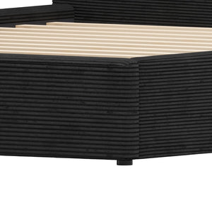 HomeRoots Black Ribbed Velvet King Bed Frame - Modern Design with Curved Headboard & Durable Construction 583185