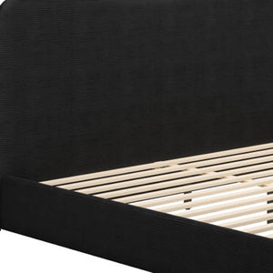 HomeRoots Black Ribbed Velvet King Bed Frame - Modern Design with Curved Headboard & Durable Construction 583185