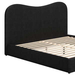 HomeRoots Black Ribbed Velvet King Bed Frame - Modern Design with Curved Headboard & Durable Construction 583185