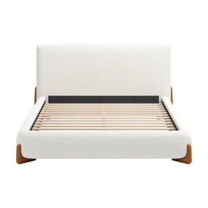 HomeRoots Ivory Solid Wood Boucle Queen Bed Frame - Elegant, Durable Design for Comfort & Style in Any Space 583186