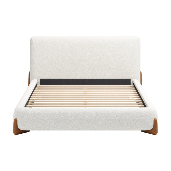 HomeRoots Ivory Solid Wood Boucle Queen Bed Frame - Elegant, Durable Design for Comfort & Style in Any Space 583186