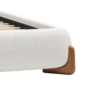 HomeRoots Ivory Solid Wood Boucle Queen Bed Frame - Elegant, Durable Design for Comfort & Style in Any Space 583186