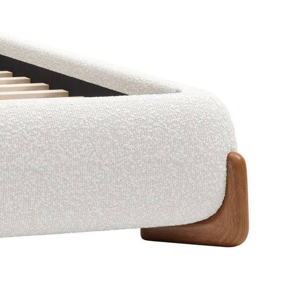 HomeRoots Ivory Solid Wood Boucle Queen Bed Frame - Elegant, Durable Design for Comfort & Style in Any Space 583186