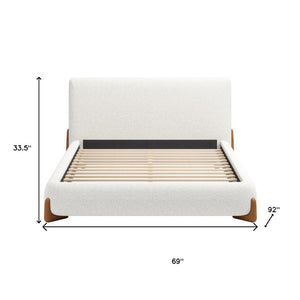 HomeRoots Ivory Solid Wood Boucle Queen Bed Frame - Elegant, Durable Design for Comfort & Style in Any Space 583186