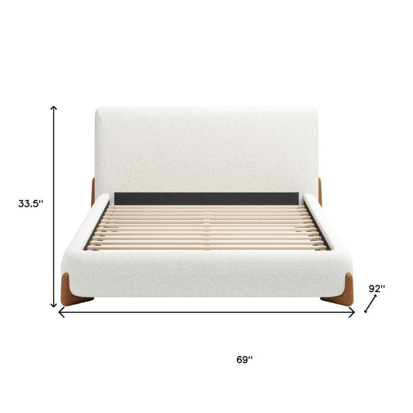HomeRoots Ivory Solid Wood Boucle Queen Bed Frame - Elegant, Durable Design for Comfort & Style in Any Space 583186