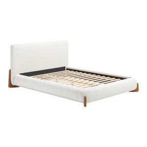 HomeRoots Ivory Solid Wood Boucle Queen Bed Frame - Elegant, Durable Design for Comfort & Style in Any Space 583186