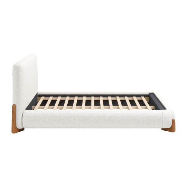 HomeRoots Ivory Solid Wood Boucle Queen Bed Frame - Elegant, Durable Design for Comfort & Style in Any Space 583186