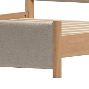 HomeRoots Natural King Bed Frame with Beige Upholstered Headboard - Mid-Century Modern Design & Durability 583187