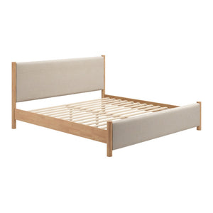HomeRoots Natural King Bed Frame with Beige Upholstered Headboard - Mid-Century Modern Design & Durability 583187