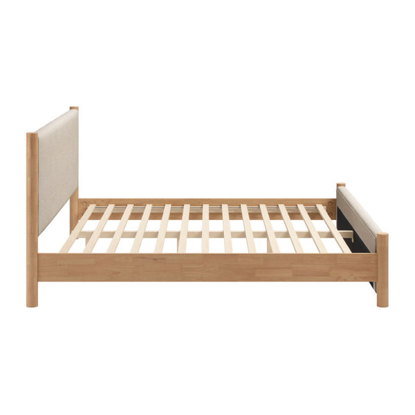 HomeRoots Natural King Bed Frame with Beige Upholstered Headboard - Mid-Century Modern Design & Durability 583187