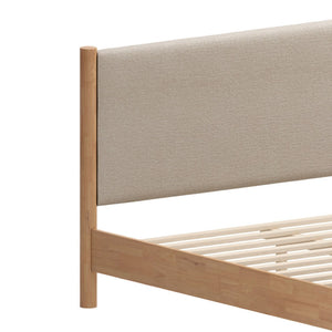 HomeRoots Natural King Bed Frame with Beige Upholstered Headboard - Mid-Century Modern Design & Durability 583187
