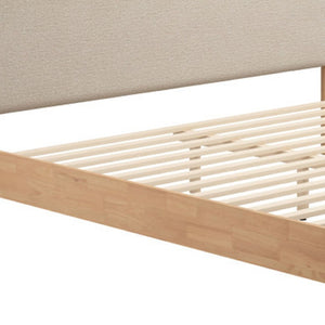 HomeRoots Natural King Bed Frame with Beige Upholstered Headboard - Mid-Century Modern Design & Durability 583187