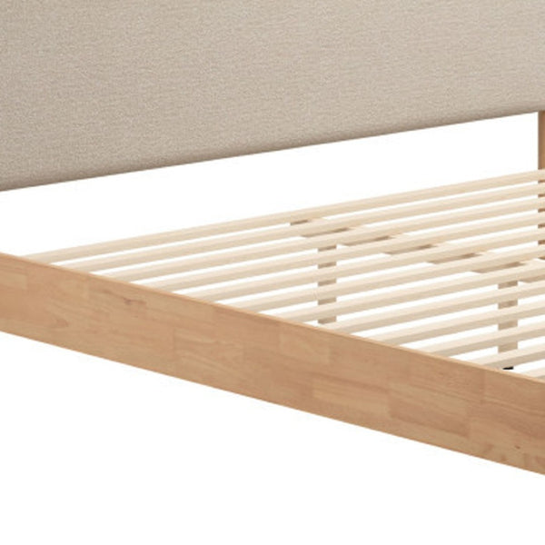HomeRoots Natural King Bed Frame with Beige Upholstered Headboard - Mid-Century Modern Design & Durability 583187
