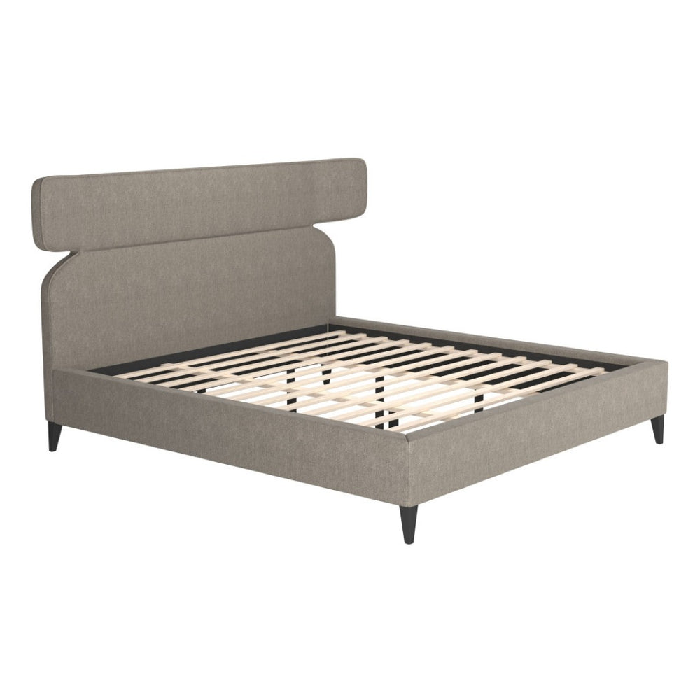 HomeRoots Brown King Bed Frame - Solid Wood & Elegant Upholstery with Geometric Headboard for Modern Spaces 583188