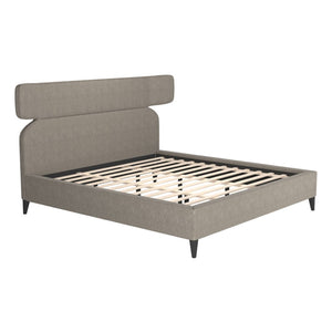 HomeRoots Brown King Bed Frame - Solid Wood & Elegant Upholstery with Geometric Headboard for Modern Spaces 583188
