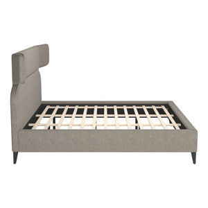 HomeRoots Brown King Bed Frame - Solid Wood & Elegant Upholstery with Geometric Headboard for Modern Spaces 583188